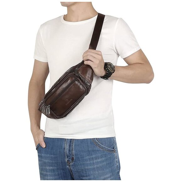 Genuine Leather Fanny Pack/Waist Bag/Organizer , Brown-861 Medium - Picture 3 of 9